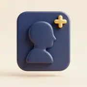 Profile card with a plus badge.
