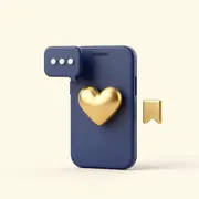 Phone with heart, comment and bookmark icons.