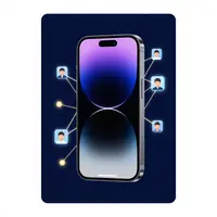 Smartphone surrounded by glowing connected network nodes.