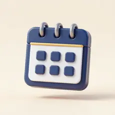 Navy calendar block with a gold accent.