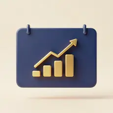 Navy presentation board with a rising gold chart.