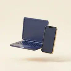 Navy laptop and smartphone side by side.