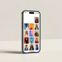 Smartphone showing a colorful nine-photo profile grid.