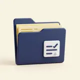 A document folder with sorted papers and a chart.