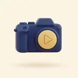 A camera with a play button and color swatch.