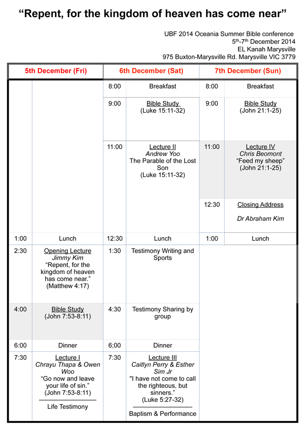 Oceania Bible Conference Program & Prayer Topics