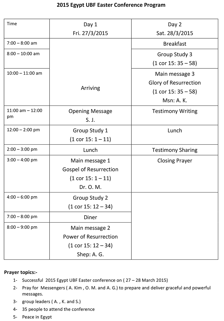 Egypt Easter Conference Program & Prayer Topics