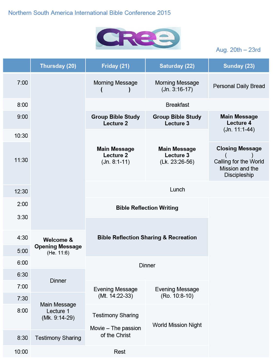 Northern South America International Bible Conference Program