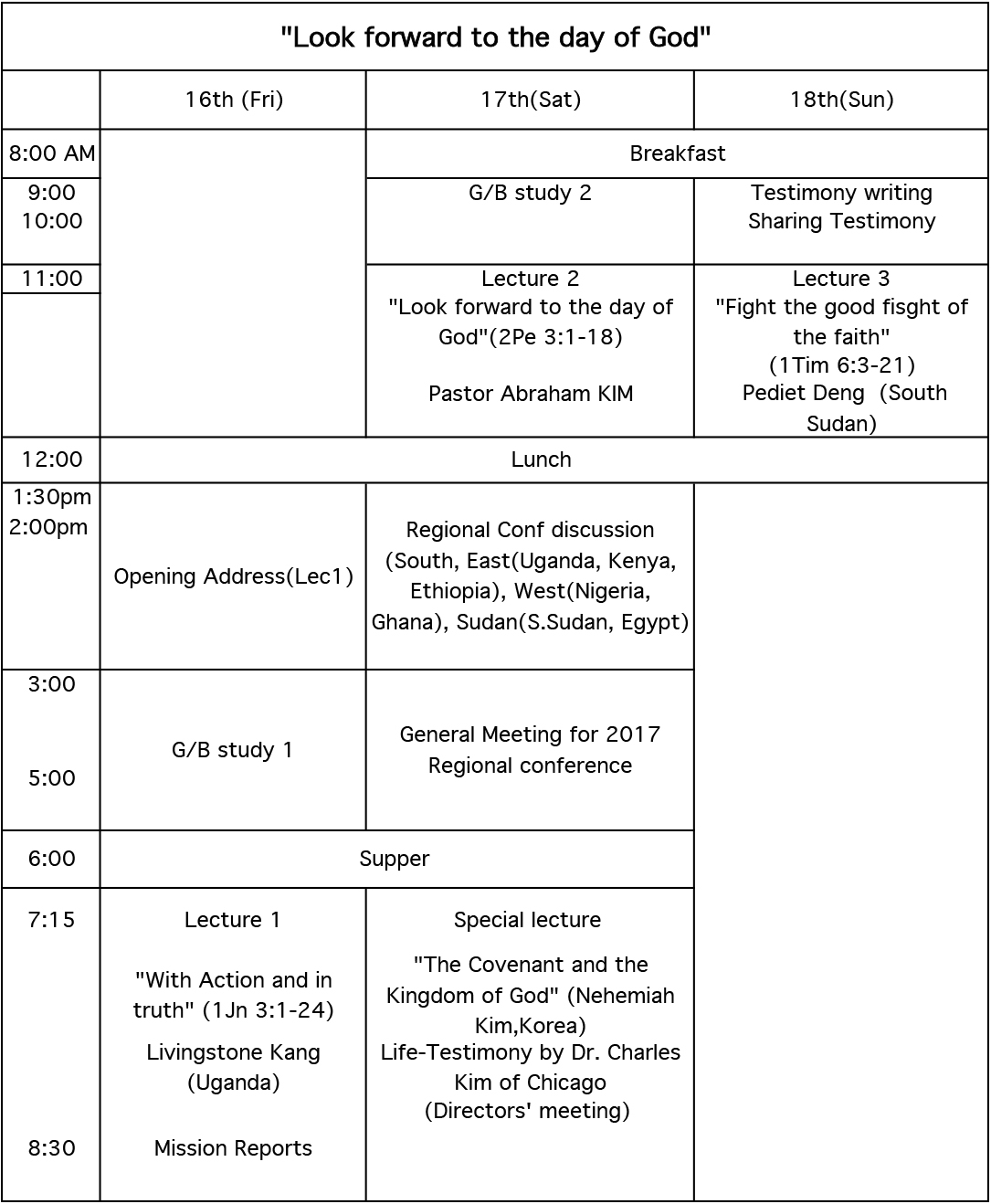 Africa UBF New Year Continental Directors Conferences Program