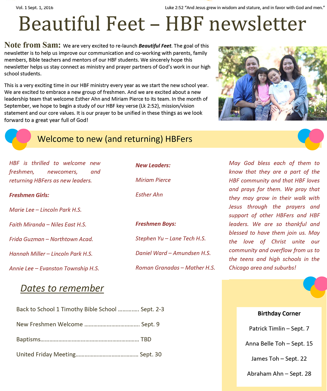 HBF Newsletter, Chicago UBF