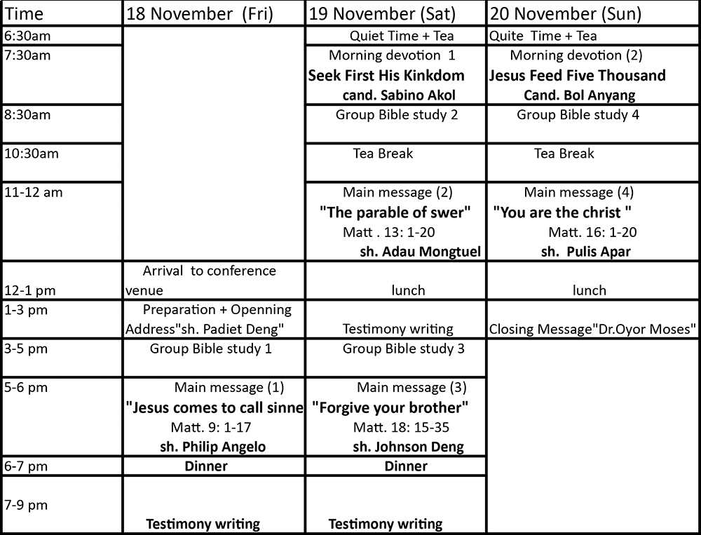 South Sudan UBF Summer Bible Conference Program & Prayer Topics