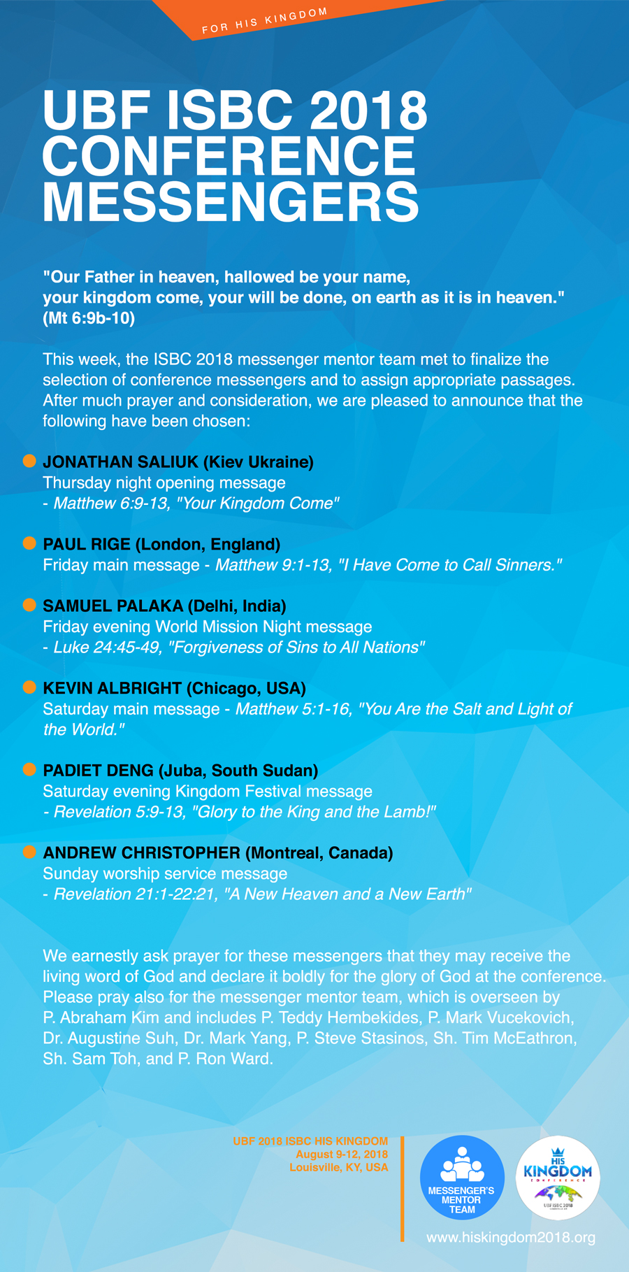 UBF ISBC 2018 Messengers