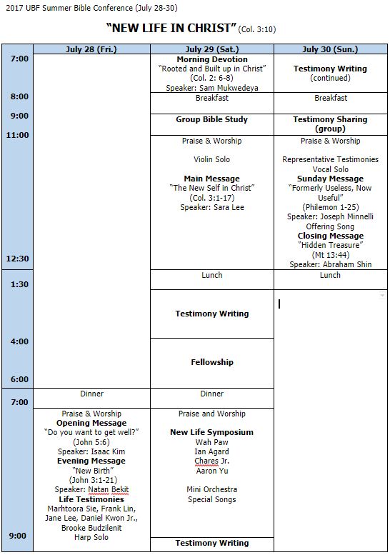 2017 GTA, Hamilton and London Summer Bible Conference Program