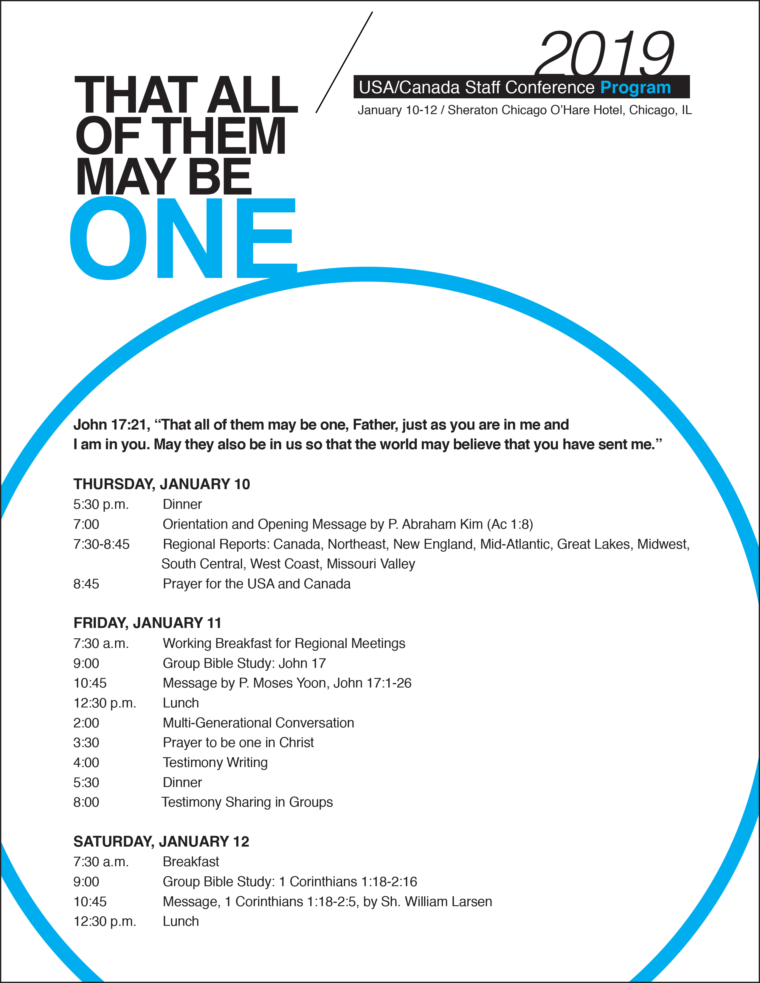2019 North America Staff Conference Program (Jan 10-12, 2019), USA