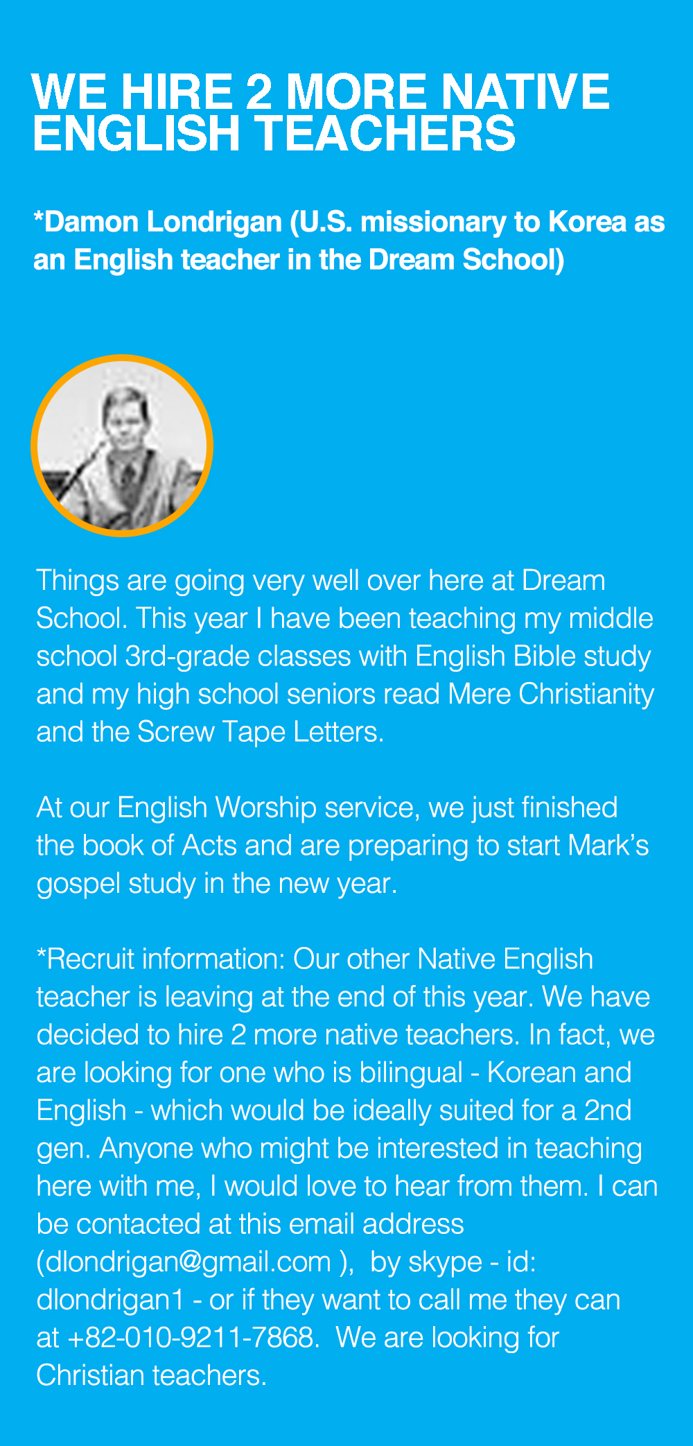 Two Native English Teachers are Needed in Korea, KOREA