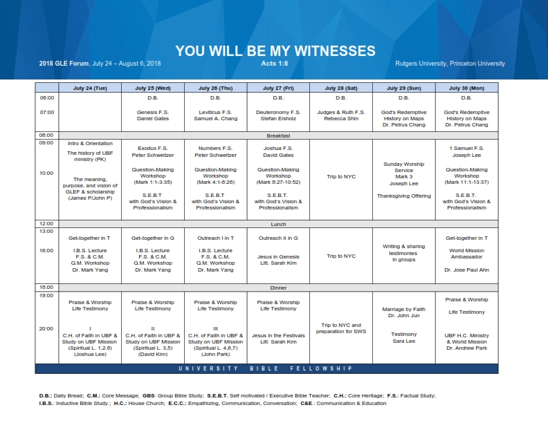 "You will be My Witnesses" - 2018 GLE Forum July 24-August 6, USA