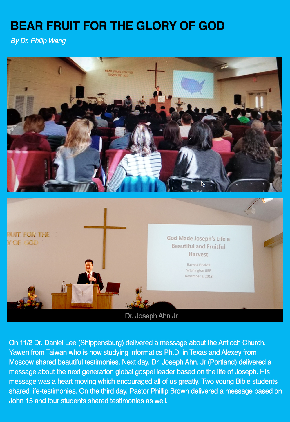 "Bear Fruit for the Glory of God."- Harvest Festival in D.C Maryland UBF (Nov. 2-4, 2018), USA