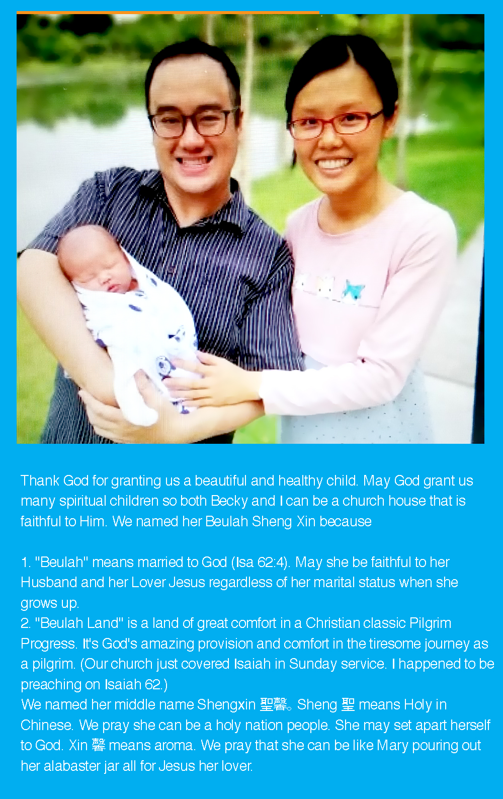 The First Daughter of Ison and Becky Hong was Born in Malaysia UBF, MALAYSIA