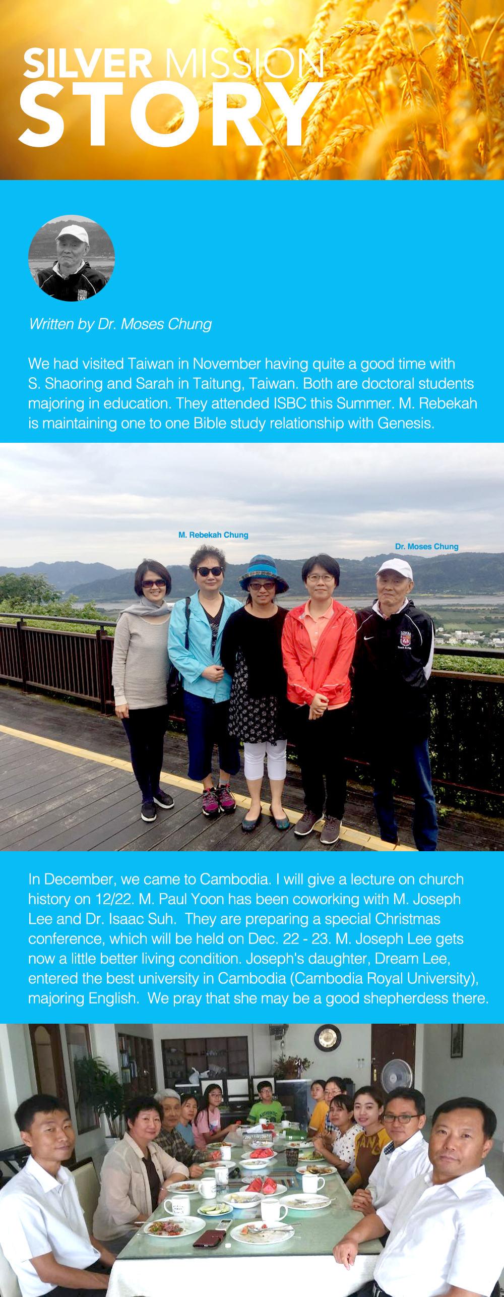 Two Silver Missionaries' Short Term Mission Trip to Taiwan (Nov) and Cambodia (Dec), 2018, USA
