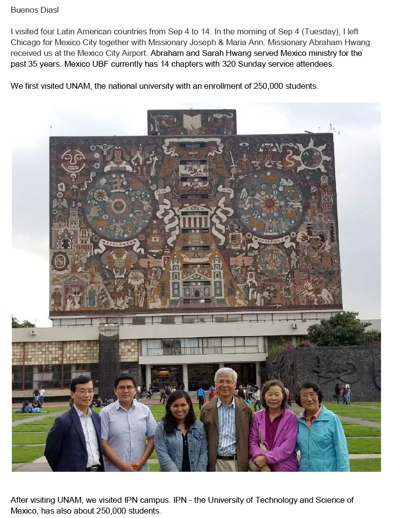 "They are Ripe for Harvest!" - Latin America Visiting Report by P. Moses Yoon September 4-14, 2018, USA