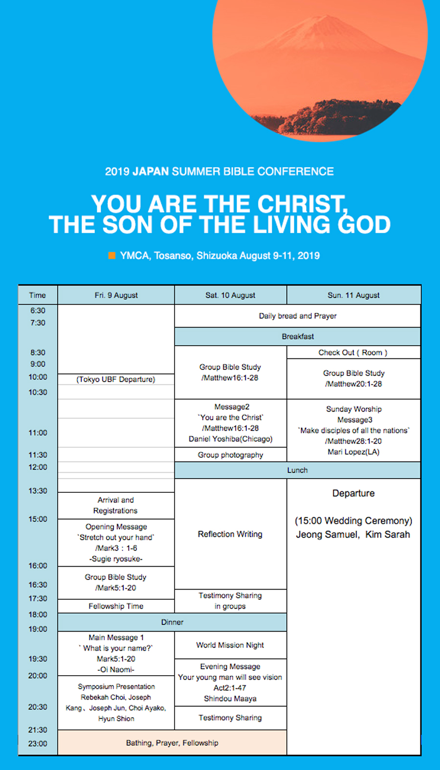 "You are the Christ" - Japan Summer Bible Conf. 2019 Prayer Topics (Aug. 9-11)