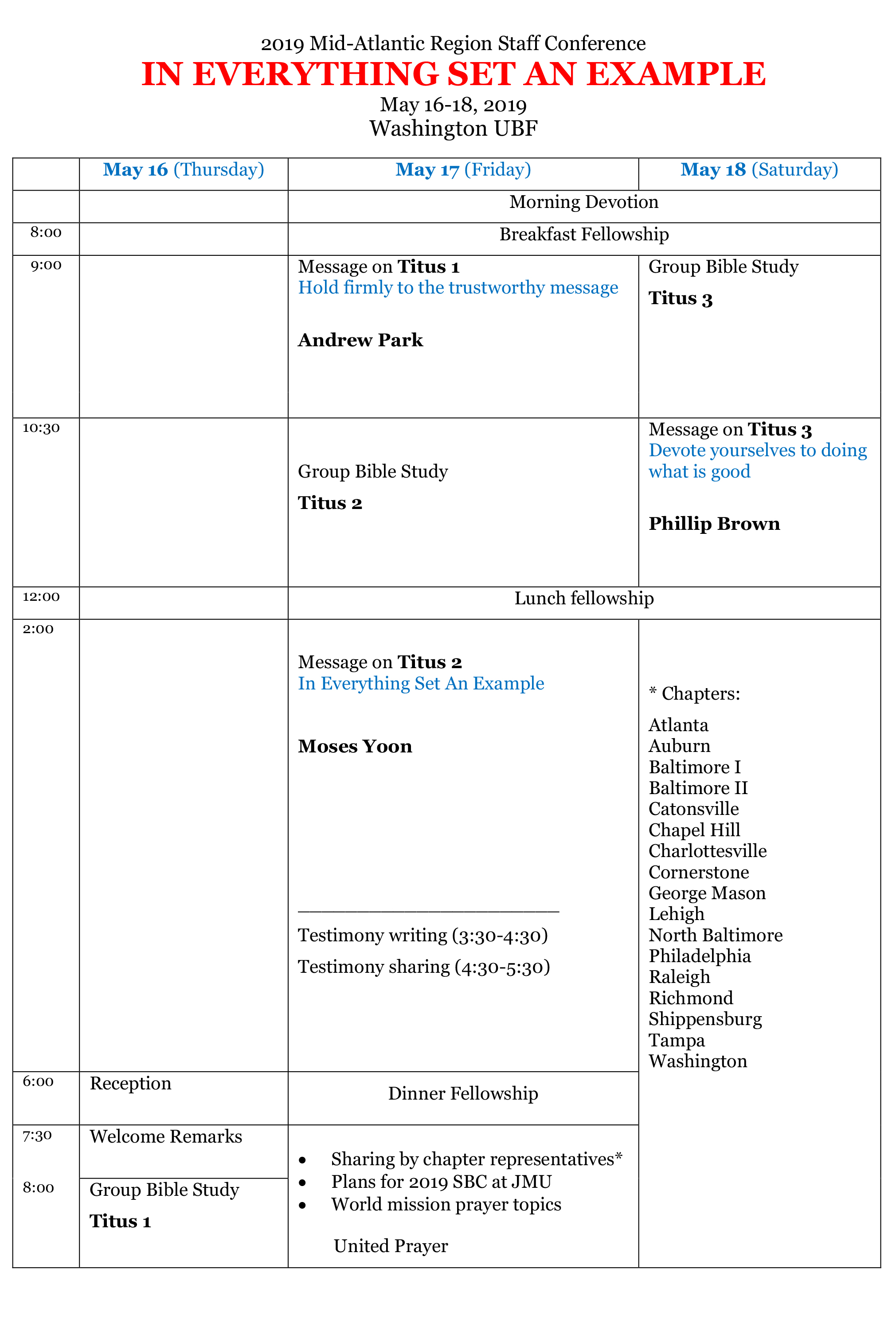 2019 Mid-Atlantic Region Staff Conference Program, USA