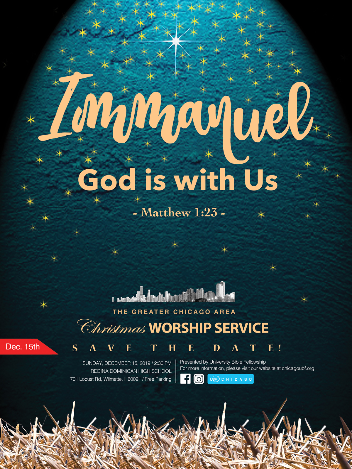 "Immanuel, God is with Us" United Chicago Christmas Worship Service will be Held on Dec. 15th, 2019 (CHICAGO)