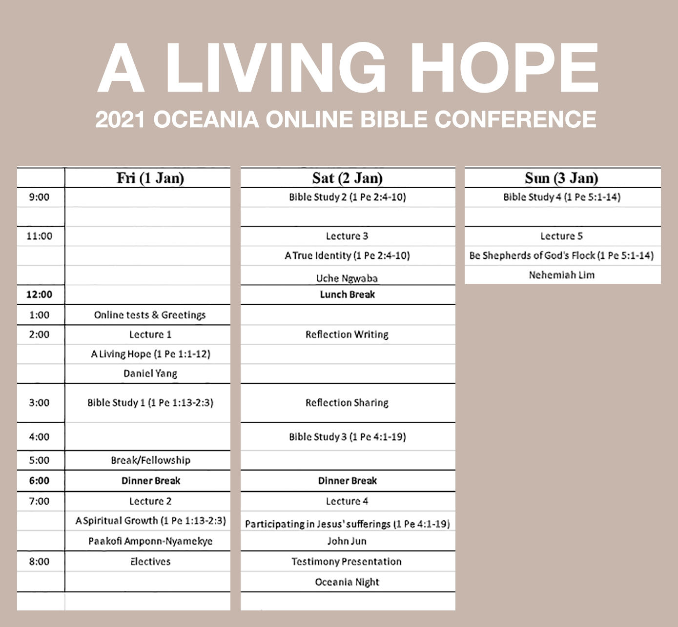 (OCEANIA/UPDATE) 2021 New Year Online Bible Conference