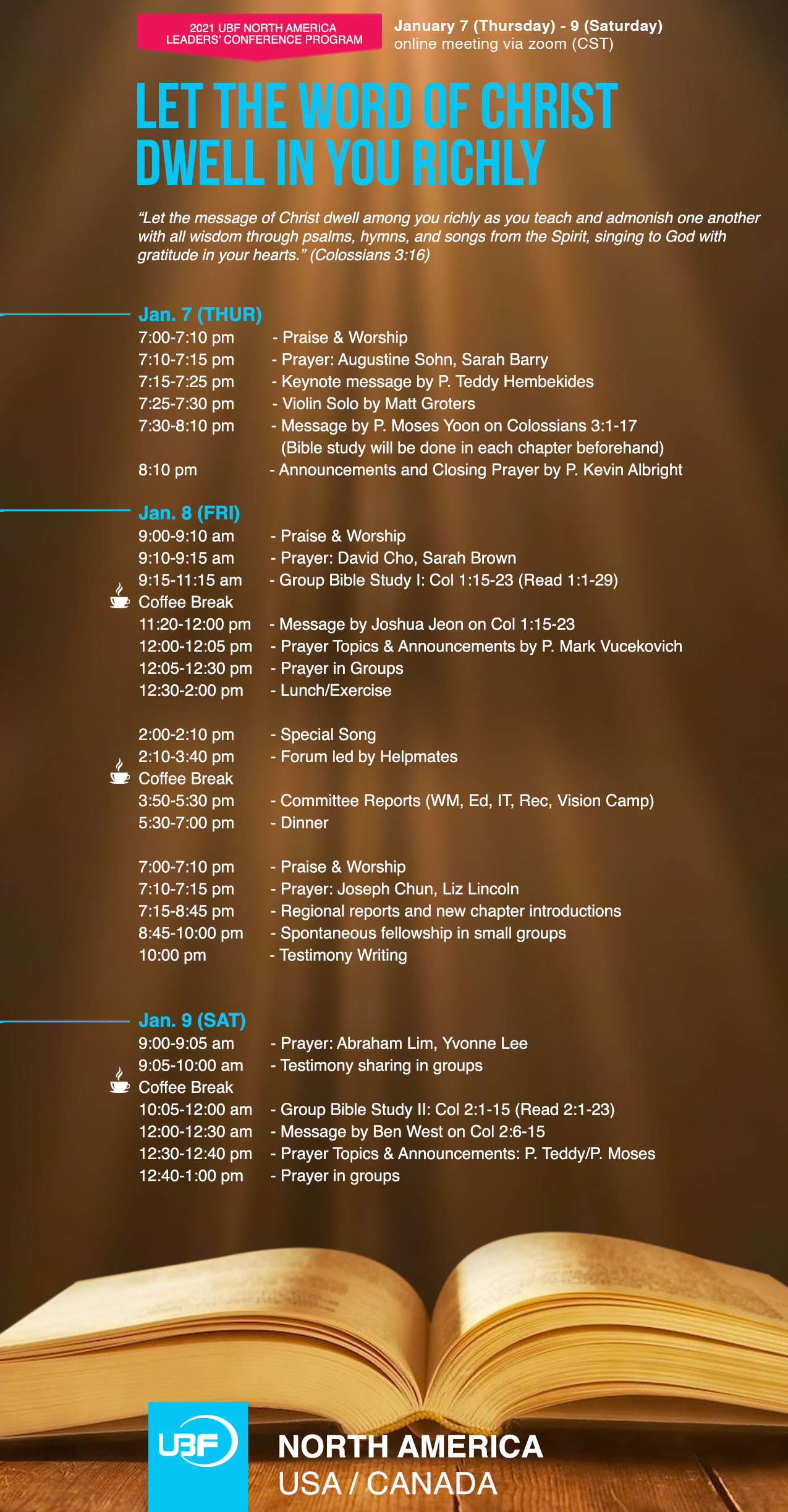 (North America/Updated Program) 2021 USA/Canada New Year Virtual Leaders’ Conference