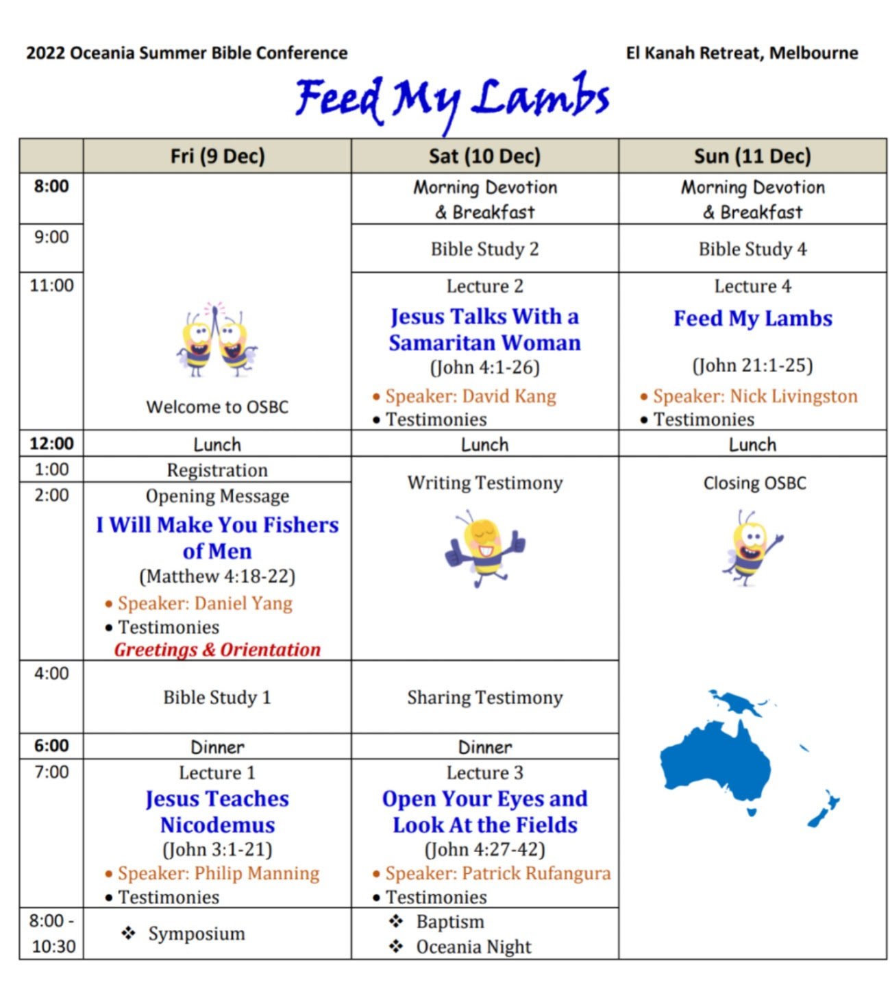 Oceania Summer Bible Conference "Feed My Lambs" (December 9-11, 2022)